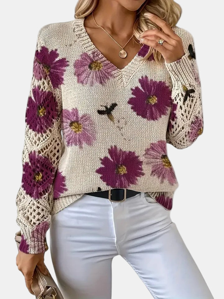 Amelie | Pull V-Neck Floral Élégant