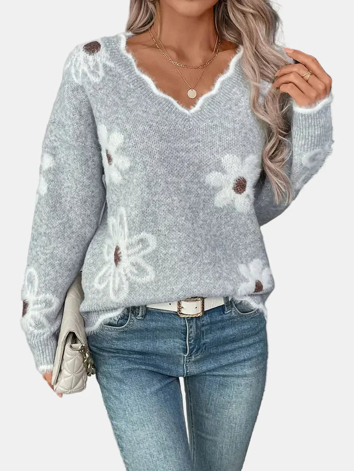 Charlotte | Pull Floral V-Neck Intemporel