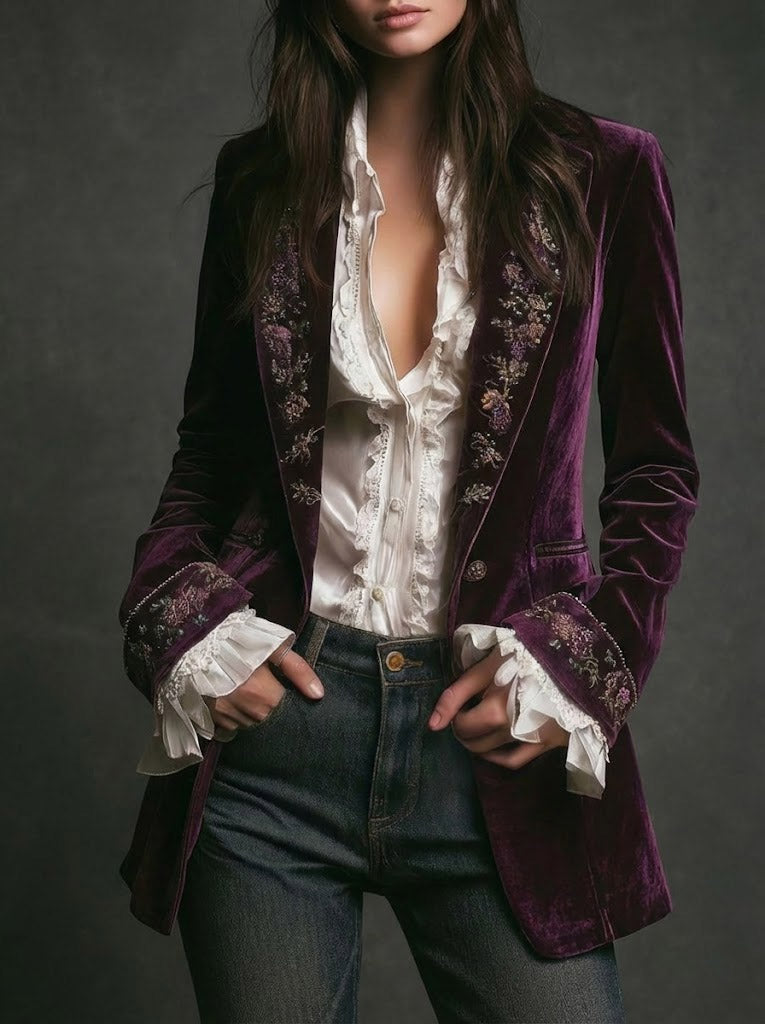 Erica | Veste longue en velours brodé