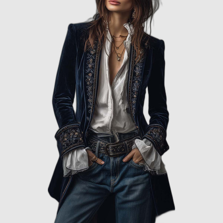Erica | Veste longue en velours brodé