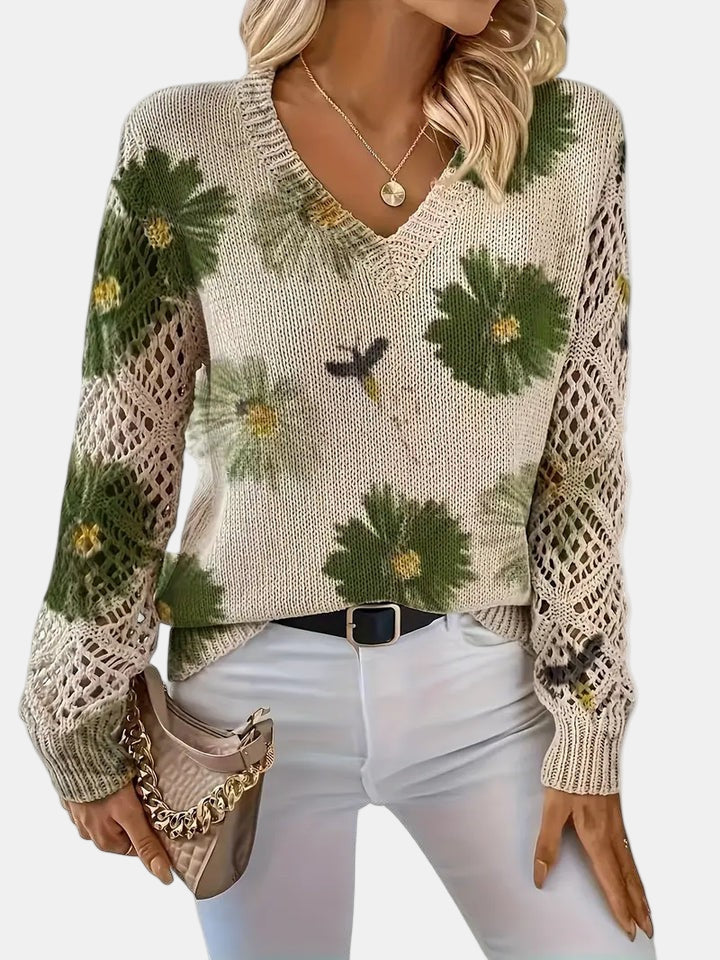 Amelie | Pull V-Neck Floral Élégant