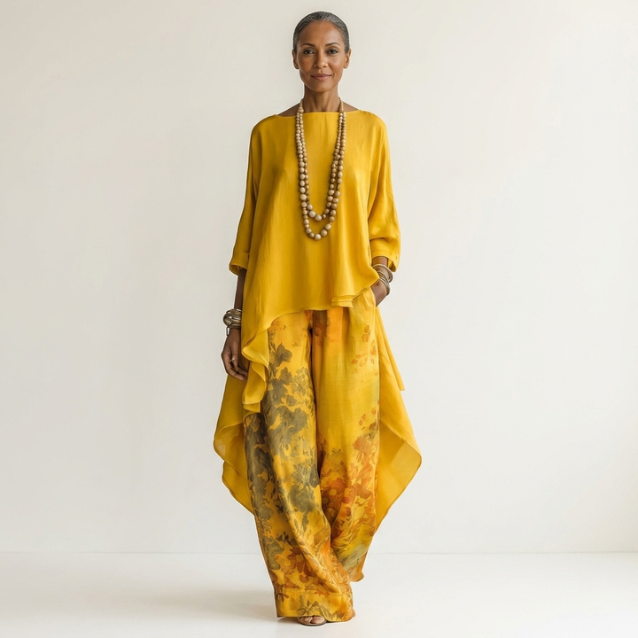 Cariola | Ensemble Deux Pièces en Coton-Silk avec Tunique Asymétrique