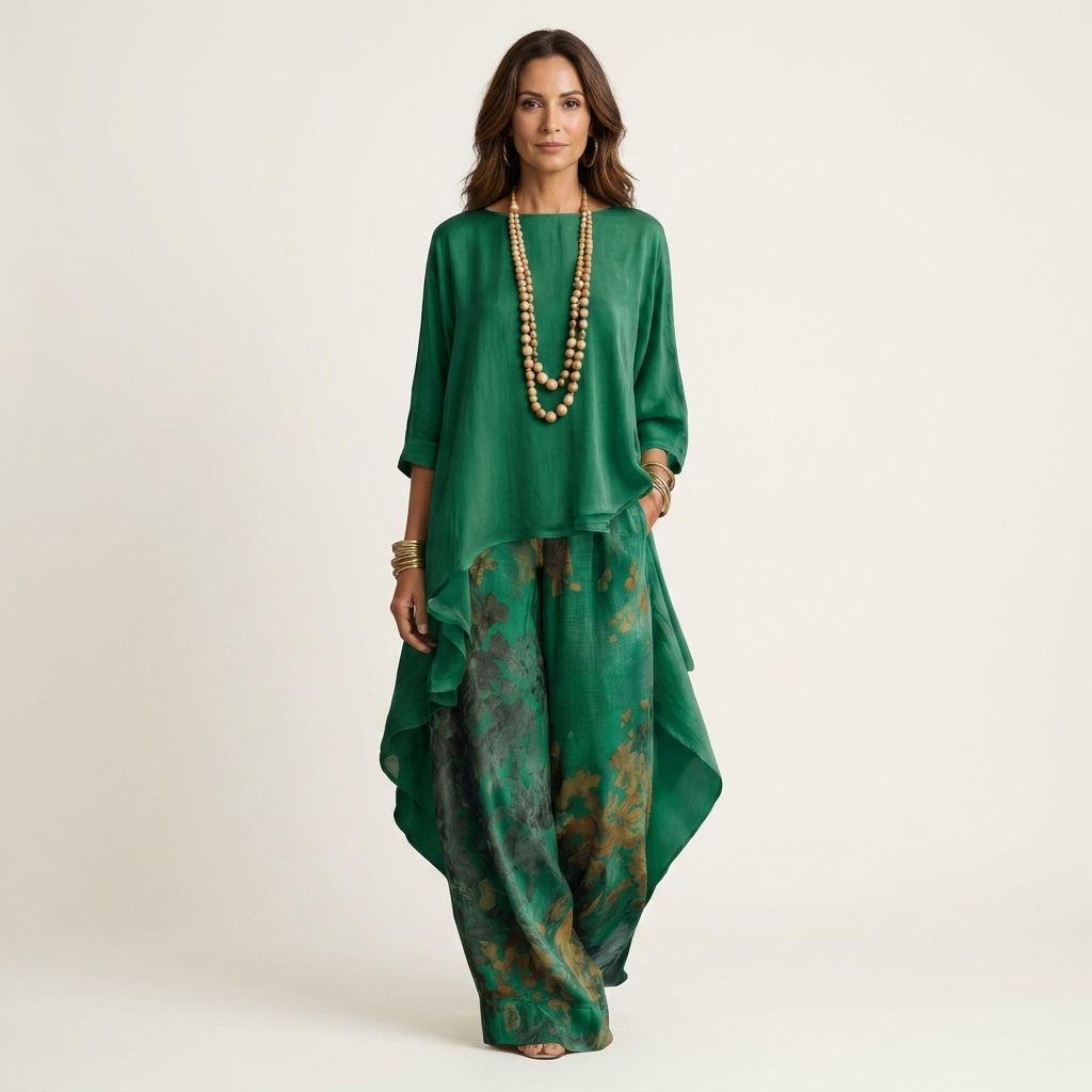 Cariola | Ensemble Deux Pièces en Coton-Silk avec Tunique Asymétrique