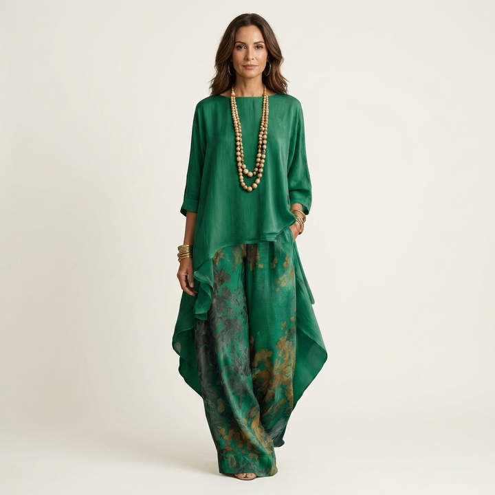 Cariola | Ensemble Deux Pièces en Coton-Silk avec Tunique Asymétrique