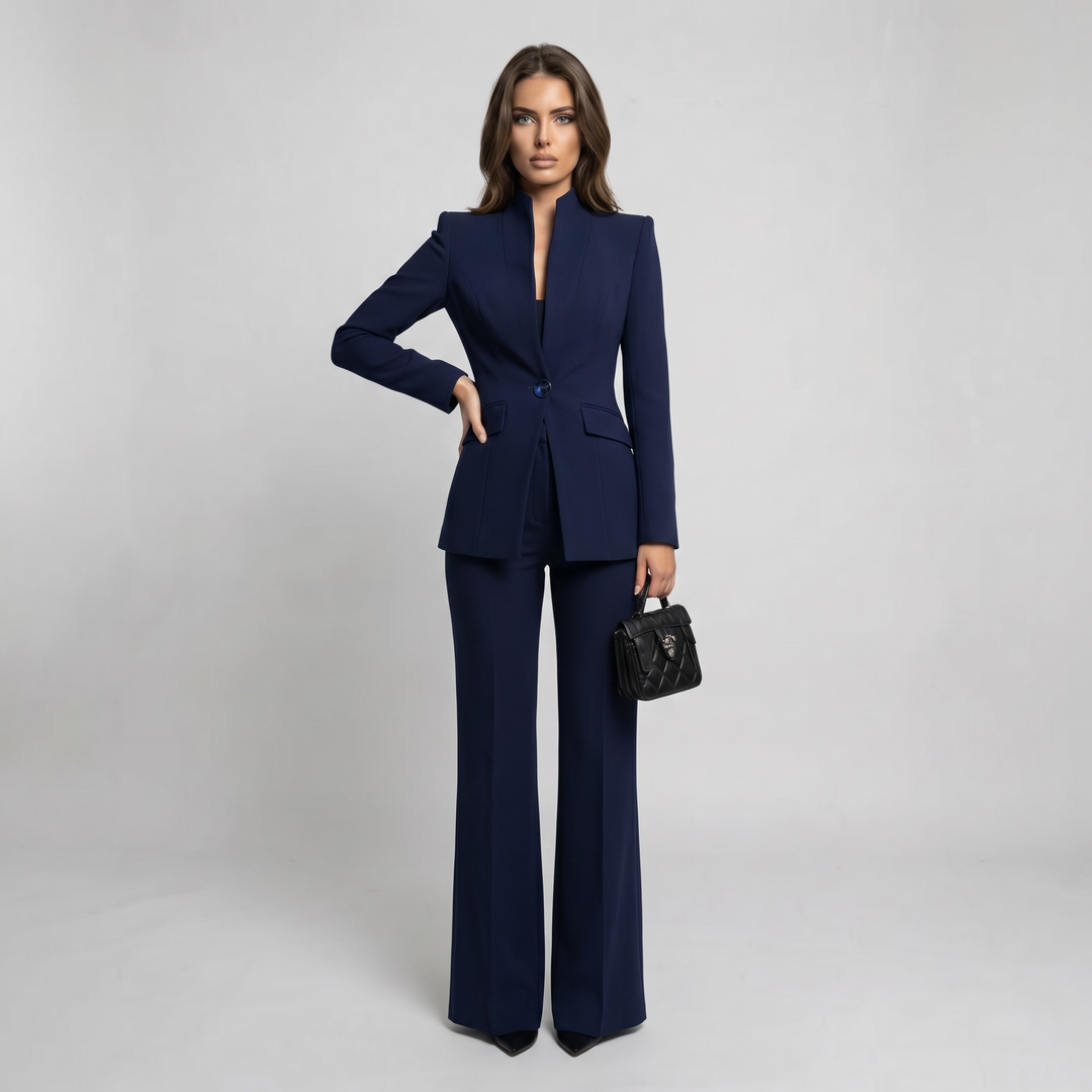 Ensemble tailleur blazer et pantalon à col montant