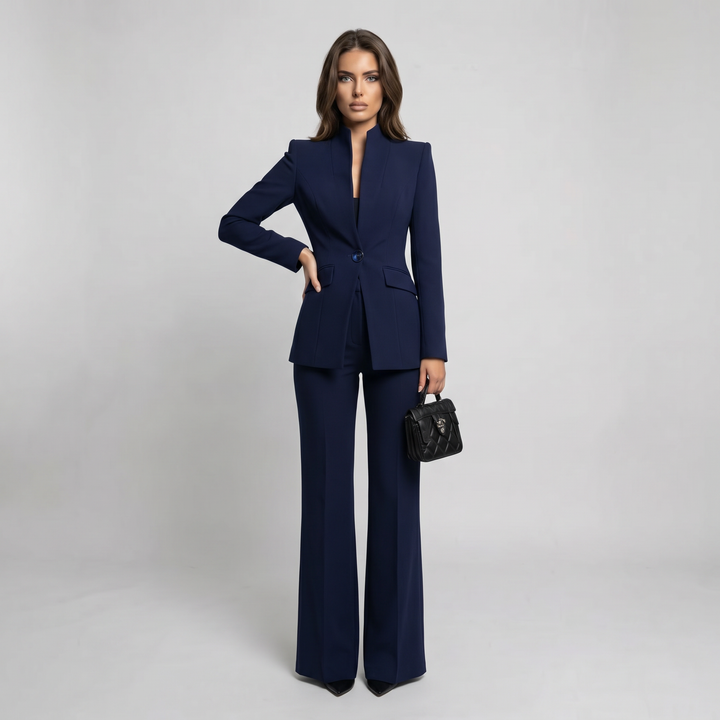 Ensemble tailleur blazer et pantalon à col montant