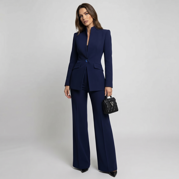 Ensemble tailleur blazer et pantalon à col montant
