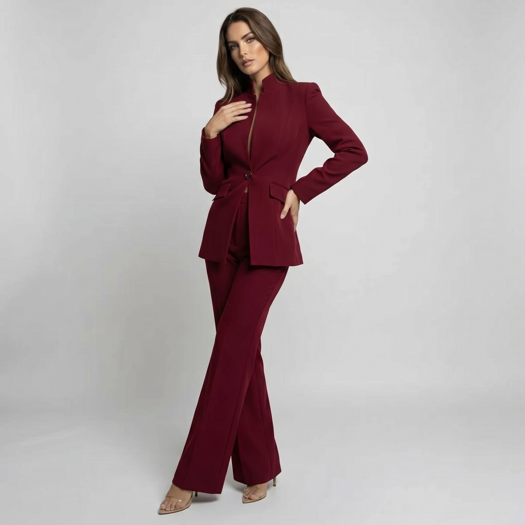 Ensemble tailleur blazer et pantalon à col montant
