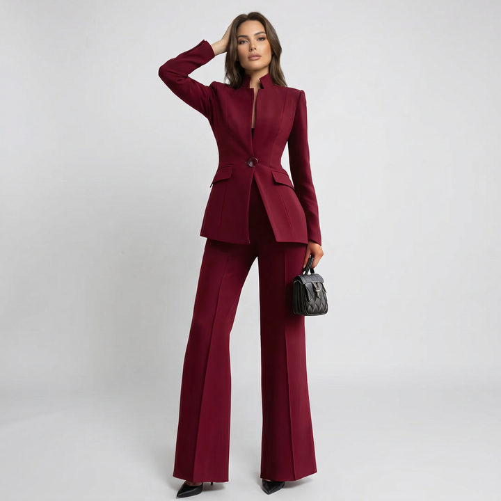 Ensemble tailleur blazer et pantalon à col montant