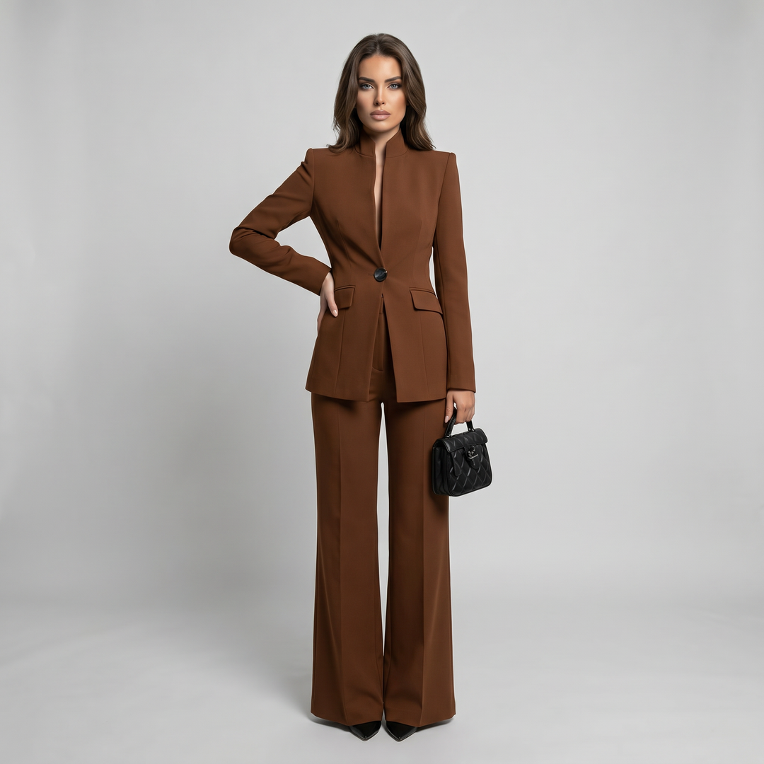 Ensemble tailleur blazer et pantalon à col montant