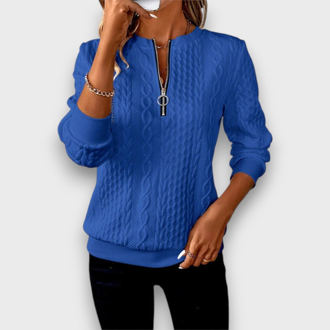 Solena – Pull zippé en maille torsadée