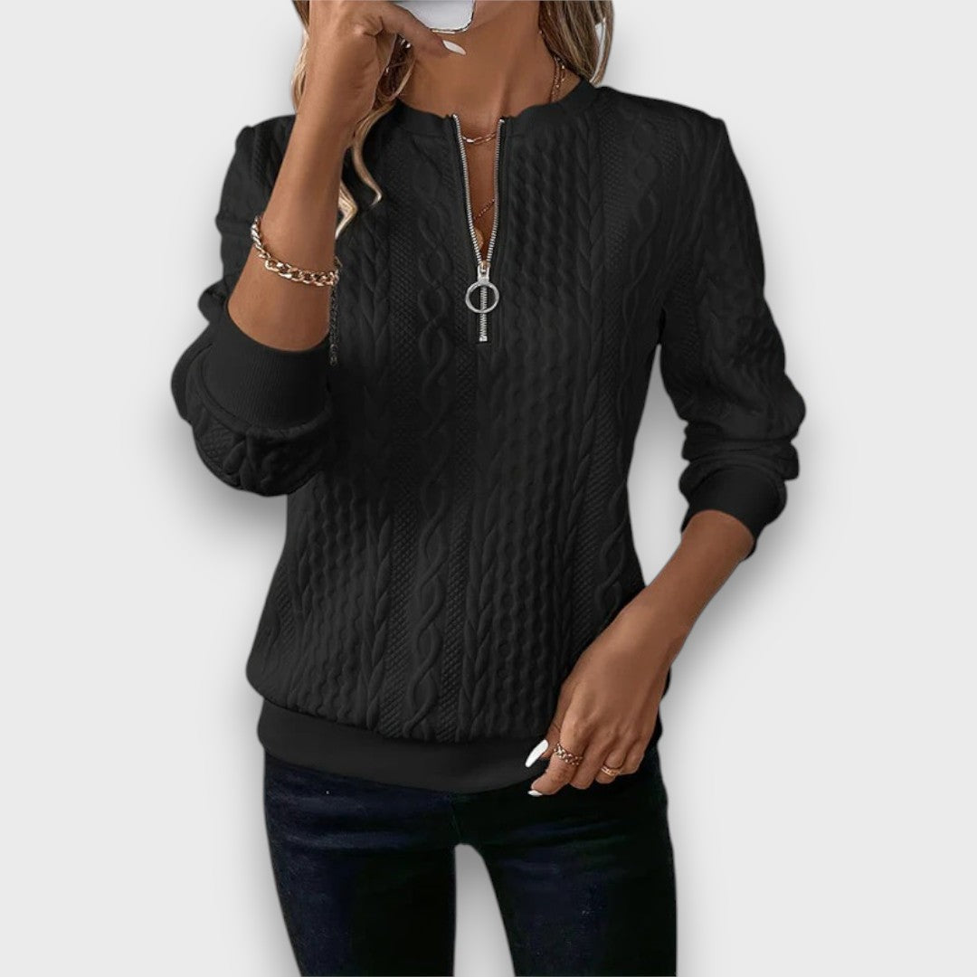 Solena – Pull zippé en maille torsadée