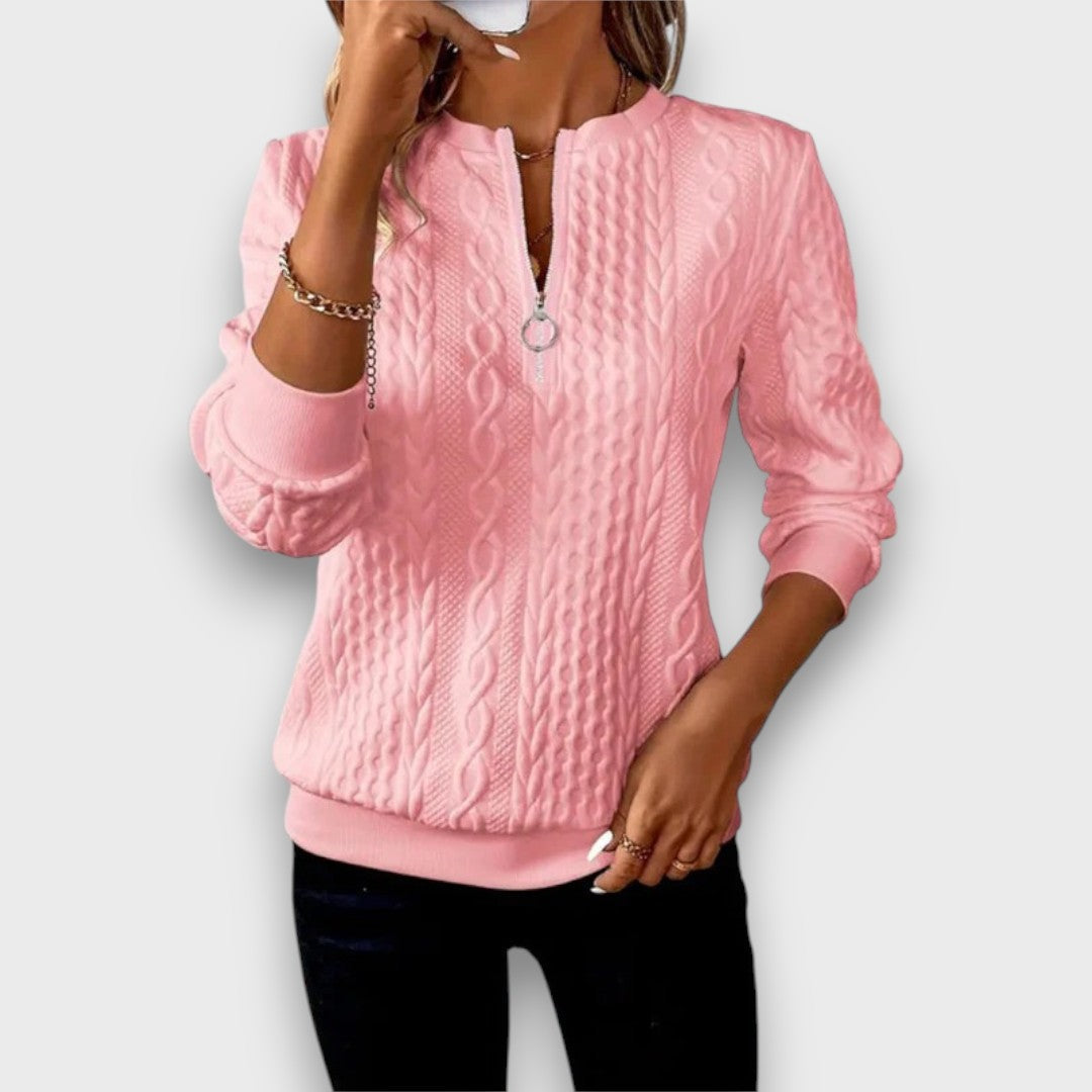 Solena – Pull zippé en maille torsadée