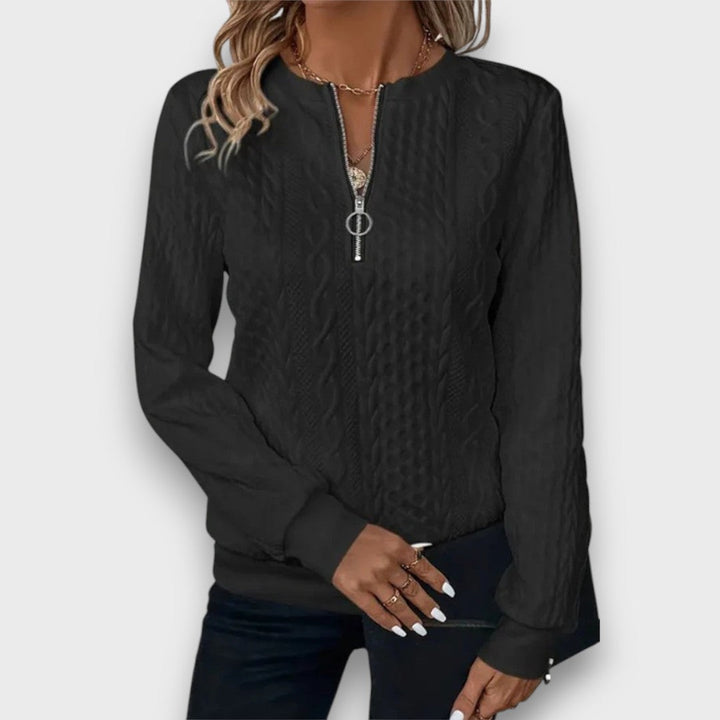 Solena – Pull zippé en maille torsadée