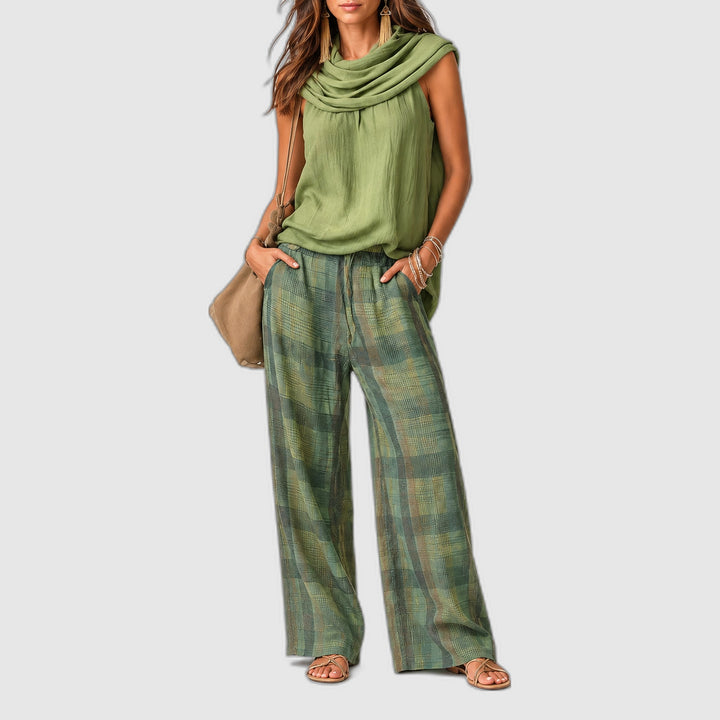 Jade | Ensemble deux-pièces haut sans manches et pantalon à carreaux