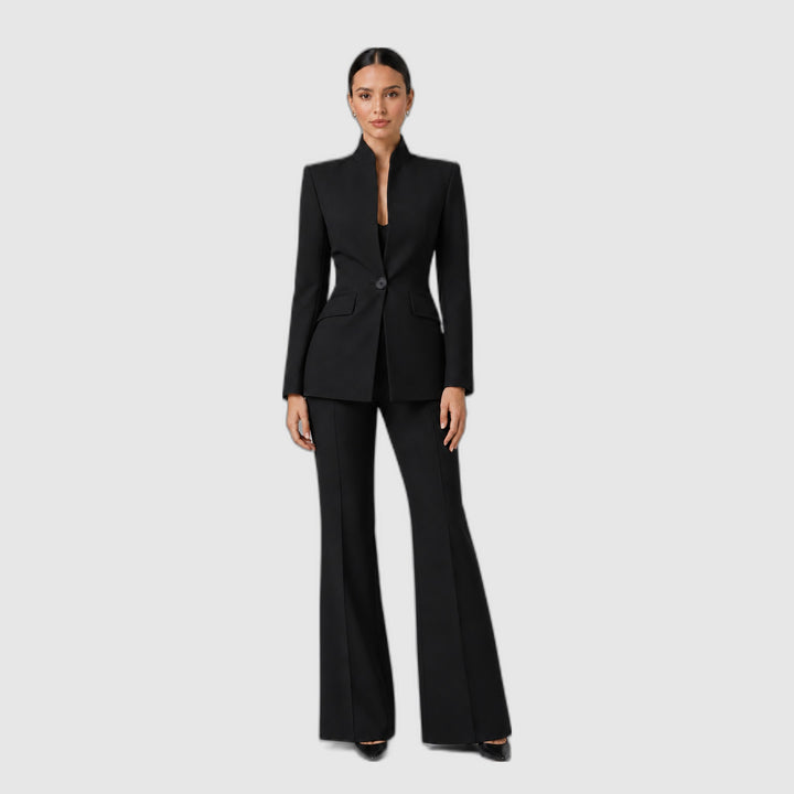 Liesel | Ensemble tailleur blazer sans col et pantalon jambe large