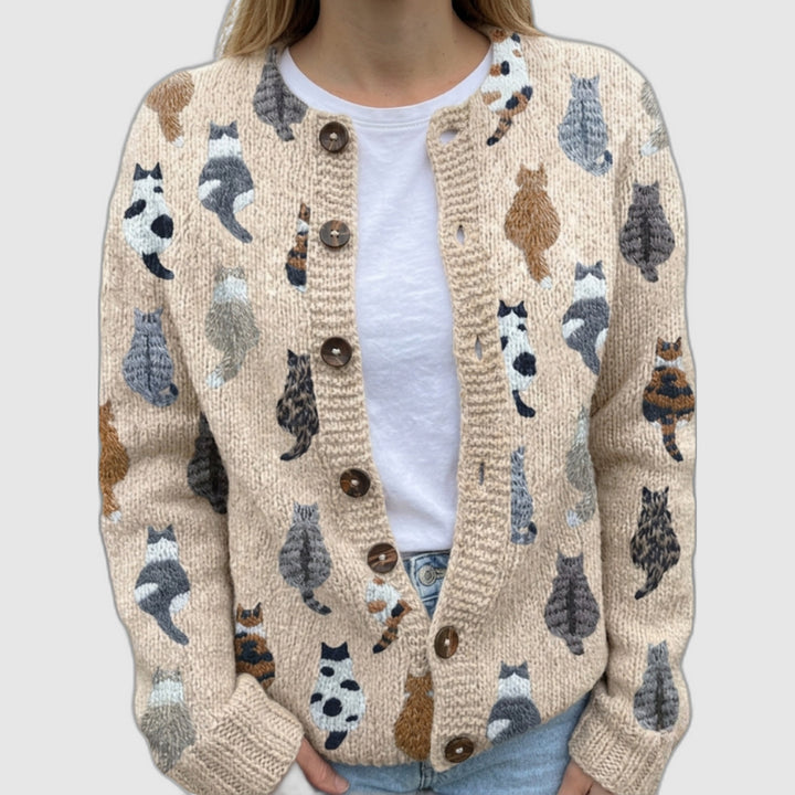 Marilyn | Cardigan à Motif de Chats Doux