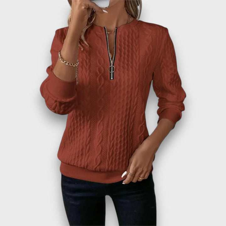 Solena – Pull zippé en maille torsadée