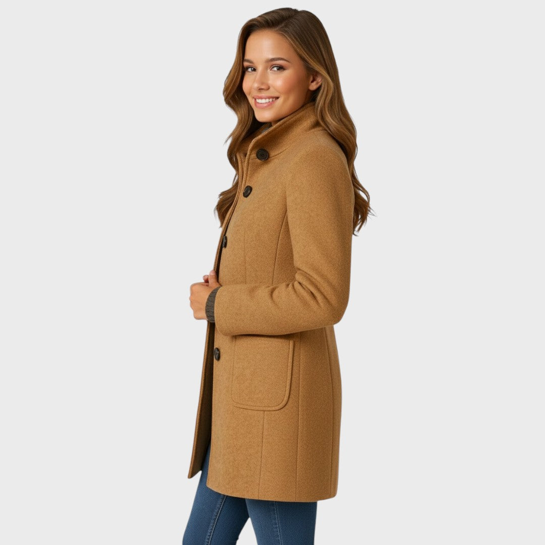 Clara – Manteau élégant en laine à boutons (Livraison)