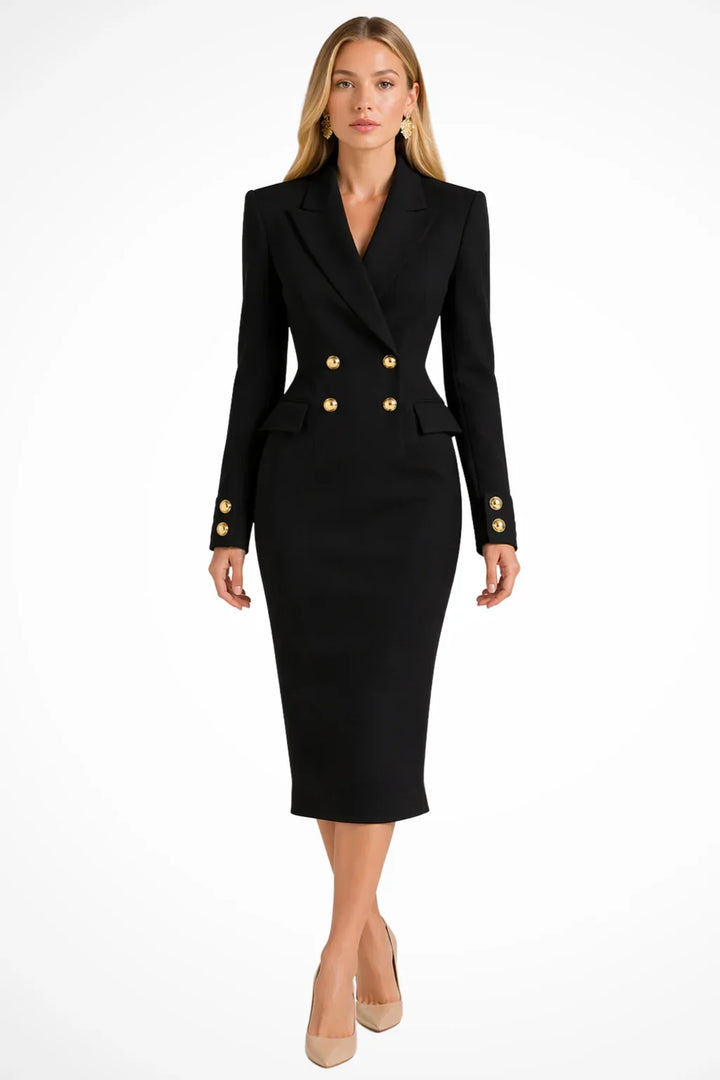 Roberta | Robe midi style blazer à double boutonnage