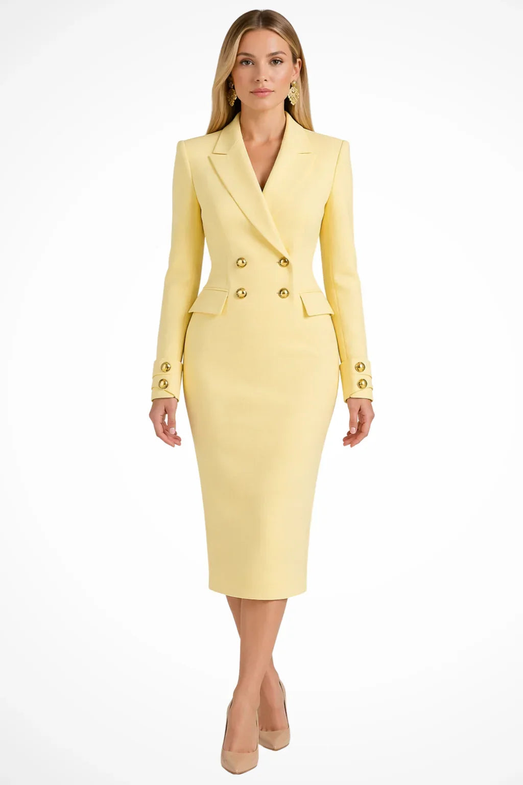 Roberta | Robe midi style blazer à double boutonnage