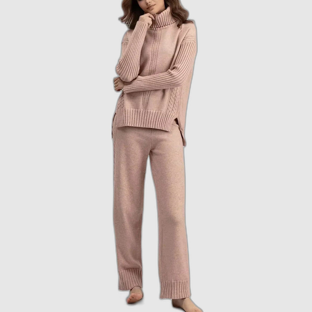 Scarlett | Ensemble de Pull Tricoté à Col Montant Chic et Pantalons Amples
