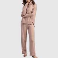 Scarlett | Ensemble de Pull Tricoté à Col Montant Chic et Pantalons Amples