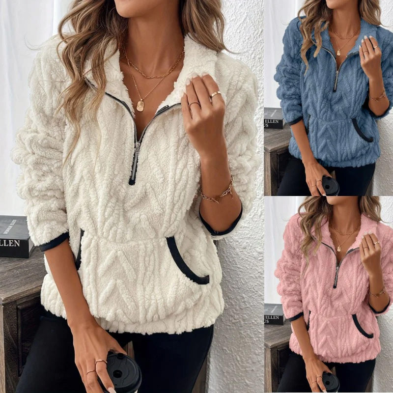Isariel - Sweat à demi-zip doux avec poches chaudes