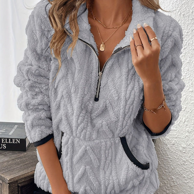 Isariel - Sweat à demi-zip doux avec poches chaudes